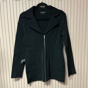 Mariam Anna Barska Black Zip-Front Knit Blazer Jacket Size L